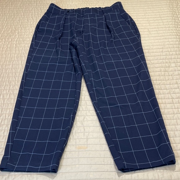 a new day Pants - A NEW DAY  WOMENS SIZE 8 Navy Checkered PANTS ZIPPER FRONT ELASTIC WAISTBAND